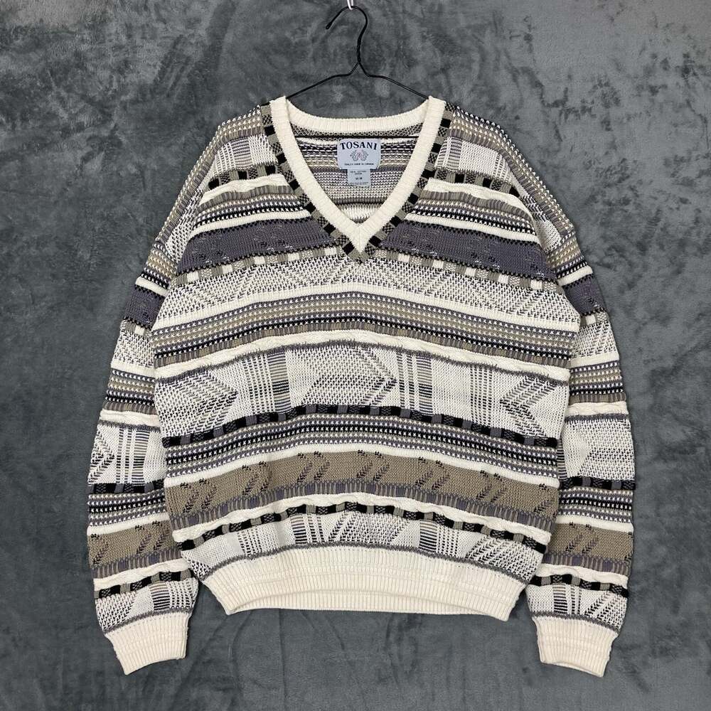 VINTAGE Tosani Sweater Mens Medium Multi Coogi Biggie Style Textured 3D Knit 90s